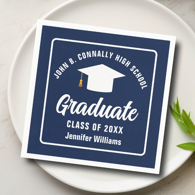 Navy Blue White Graduate Custom Graduation Party Napkin (Creator Uploaded)
