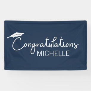 Navy Blue White Graduation Congratulations Banner