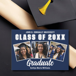 Navy Blue White Graduation Photo Collage Graduate Announcement