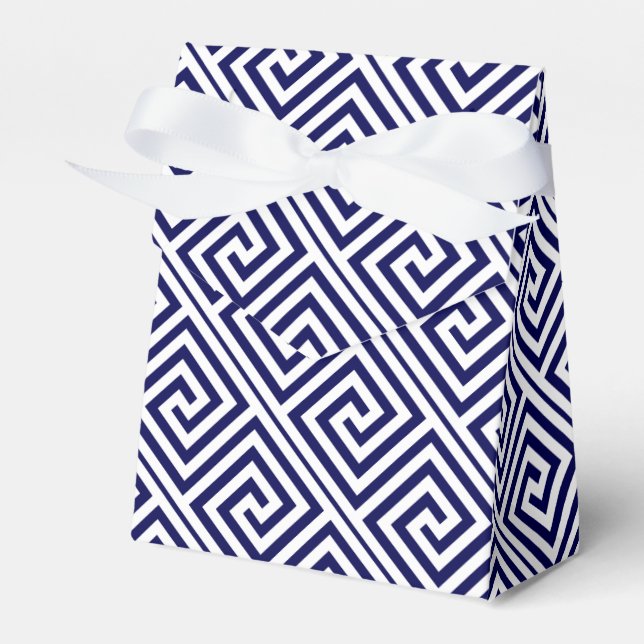 Navy blue, white Greek Key pattern wedding Favour Box (Front Side)
