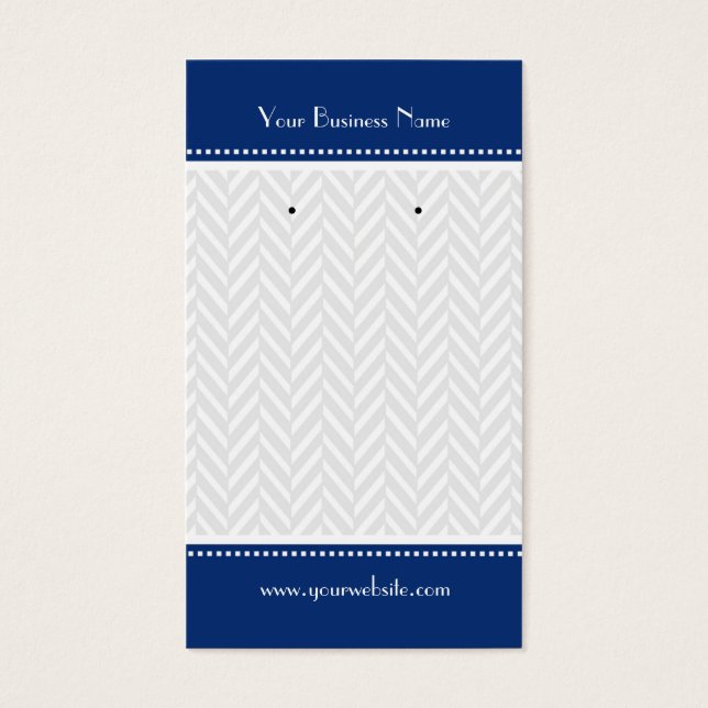 Navy Blue White Grey Herringbone Earring Cards (Front)