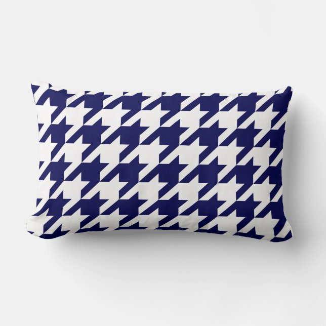 Navy Blue White Huge Houndstooth Lumbar Cushion (Front)