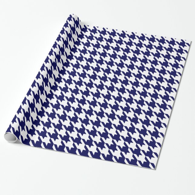 Navy Blue White Huge Houndstooth Wrapping Paper (Unrolled)