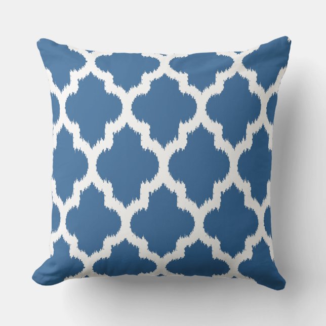 Navy Blue & White Ikat Quatrefoil Pattern Cushion (Front)