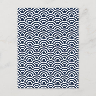 Navy Blue White Japanese Wave Pattern Postcard