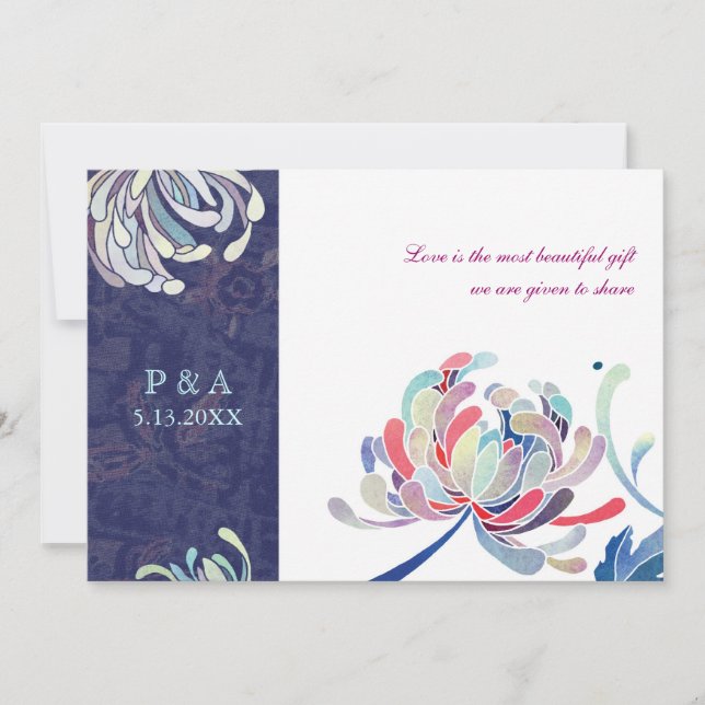 Navy Blue & White Luxe Floral Wedding Invitation (Front)