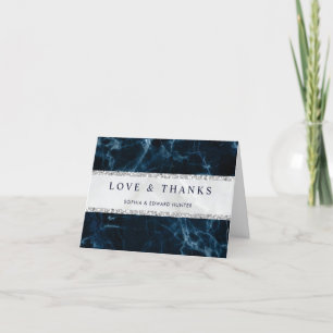 Navy Blue White Marble Folded Thank You Card