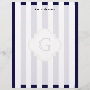 Navy Blue White Medium Stripe White Monogram Label