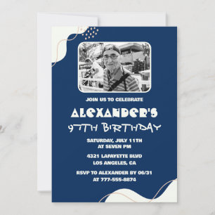 Navy Blue White Men Photo 97th birthday Invitation