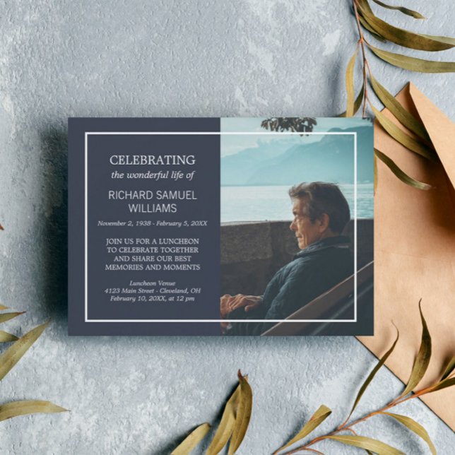 Navy Blue & White Minimal Celebrating Life | Photo Invitation (Creator Uploaded)