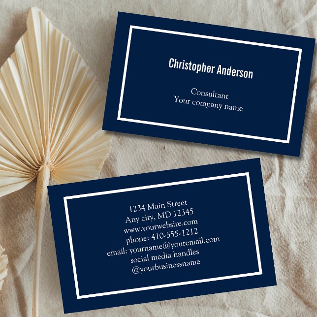  Navy Blue White Minimal Professional Corporate  Business Card (Navy Blue and White Professional Corporate Business Cards)