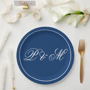 Navy Blue & White Minimalist Nautical Wedding Paper Plate