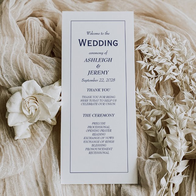 Navy Blue White Modern Minimalist Wedding Program (Creator Uploaded)