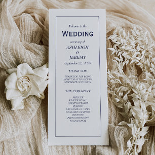 Navy Blue White Modern Minimalist Wedding Program