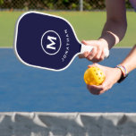 Navy Blue White Modern Monogram Pickleball Paddle<br><div class="desc">This modern pickleball paddle design features a dark navy blue background,  with your initial and name in bold white text for a look that is simple and stylish,  yet professional.</div>