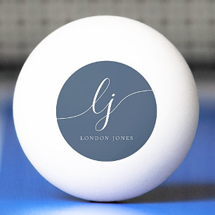 Navy Blue White Monogram and Name Personalised Ping Pong Ball