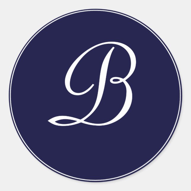 Navy Blue & White Monogram "B" Classic Round Sticker (Front)