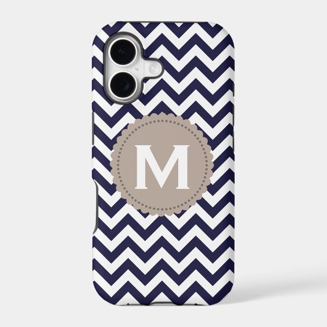 Navy Blue White Monogram Chevron Pattern (Back)