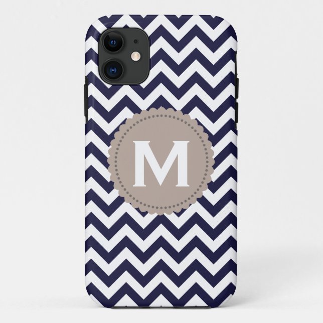 Navy Blue White Monogram Chevron Pattern Case-Mate iPhone Case (Back)