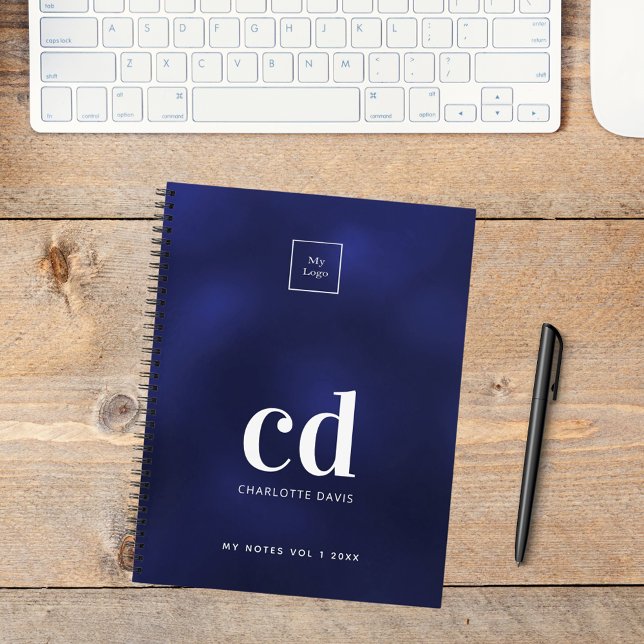Navy blue white monogram initial business logo notebook (Creator Uploaded)