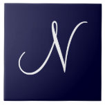 Navy Blue & White Monogram Initial N Ceramic Tile<br><div class="desc">Navy Blue & White Monogram Initial N, white letter N with navy blue background</div>