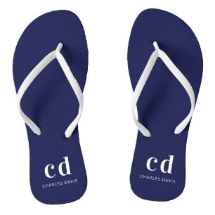 Navy blue white monogram initials name thongs