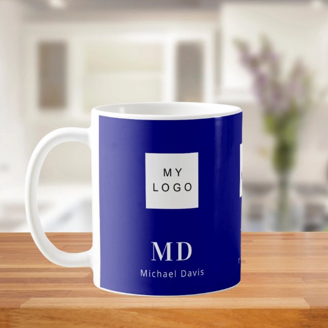 Navy blue white monogram name business logo coffee mug (Creator Uploaded)