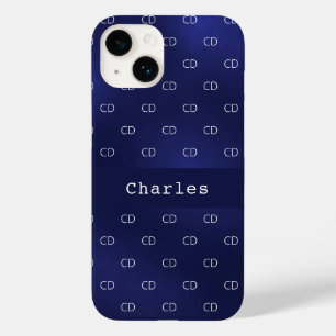 Navy blue white monogram name initials minimalist  Case-Mate iPhone 14 case