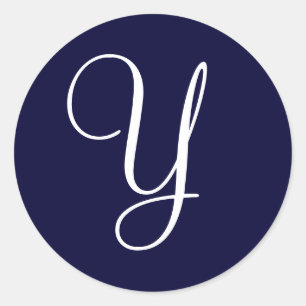 Navy Blue & White Monogram Y Classic Round Sticker