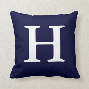 Navy Blue White Monogrammed H Throw Pillow