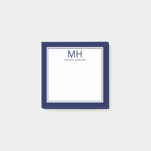 Navy Blue White Monogrammed Men's Post-it Notes