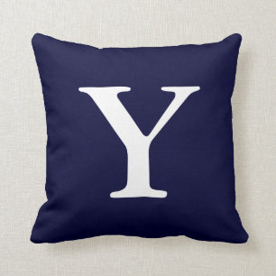 Navy Blue White Monogrammed Y Throw Pillow