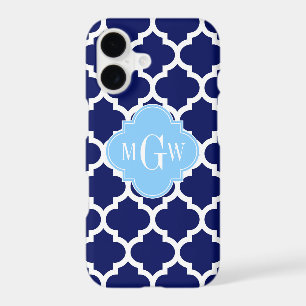 Navy Blue White Moroccan #5 Sky Blue Name Monogram