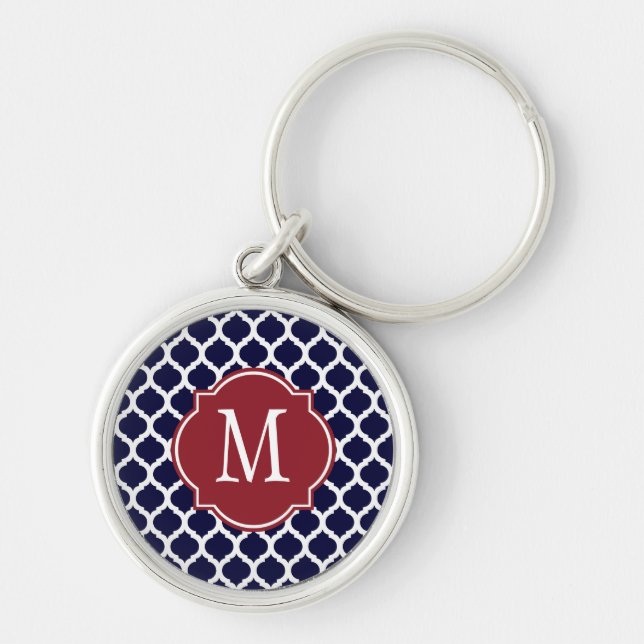 Navy Blue & White Moroccan Pattern Key Ring (Front)