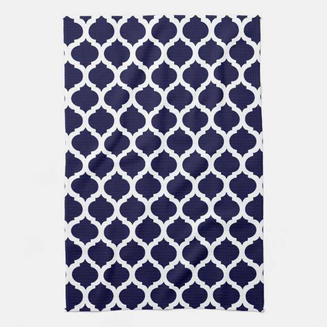 Navy Blue & White Moroccan Pattern Towel (Vertical)
