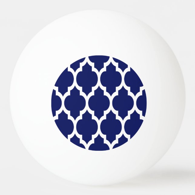 Navy Blue White Moroccan Quatrefoil Pattern #4 Ping Pong Ball (Front)