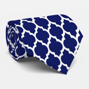 Navy Blue White Moroccan Quatrefoil Pattern #4 Tie