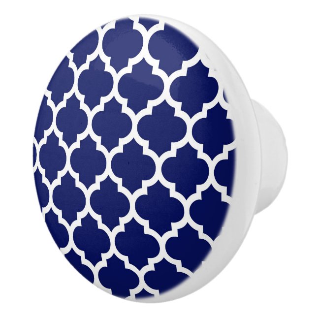 Navy Blue White Moroccan Quatrefoil Pattern #5 Ceramic Knob (Right)