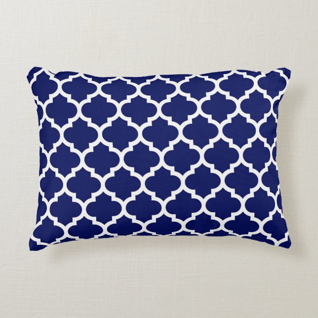 Navy Blue White Moroccan Quatrefoil Pattern #5 Decorative Cushion (Front)
