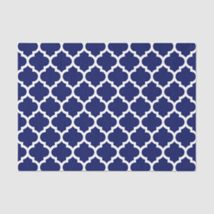 Navy Blue White Moroccan Quatrefoil Pattern #5 Tissue Paper