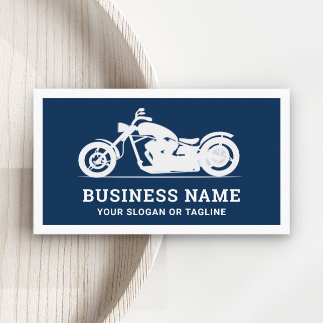 Navy Blue White Motorbike Motorcycle Mechanic Business Card (Creator Uploaded)