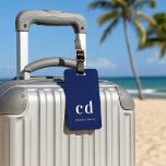 Navy blue white name elegant modern luggage tag<br><div class="desc">A classic navy blue background. Personalise and add your monogram initials and name,  white letters.  Modern,  trendy and simple. 
Back: add your contact information.</div>