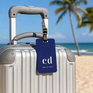 Navy blue white name elegant modern luggage tag