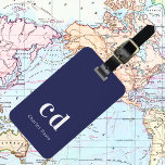 Navy blue white name elegant modern luggage tag<br><div class="desc">A classic navy blue background. Personalise and add your monogram initials and name,  white letters.  Modern,  trendy and simple. 
Back: add your contact information.</div>