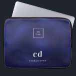 Navy blue white name initails business logo laptop sleeve<br><div class="desc">A navy blue background,  the blue colour is uneven. Personalise and add your business logo,  monogram initials and full name. Modern,  trendy and simple. For both him and her.</div>