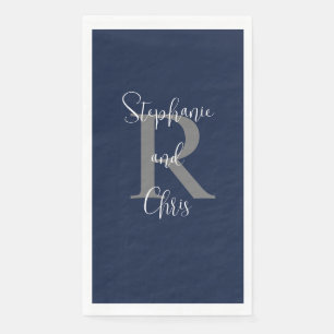Navy Blue White Name Monogram Paper Guest Towel Napkin