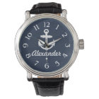 Navy Blue/White Nautical Anchor Custom Watch