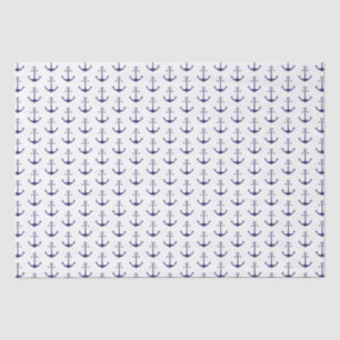 Navy Blue white nautical anchor pattern Tissue Paper