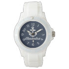 Navy Blue/White Nautical Anchor Personalised Watch