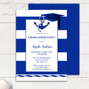 Navy Blue White Nautical Graduation Invitation